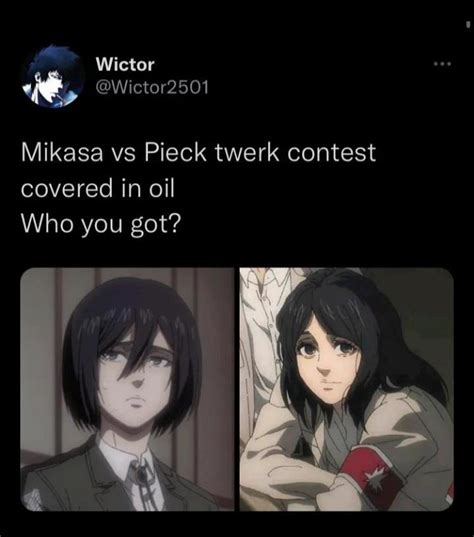 oiled up mikasa|pieck low diffs....... : r/titanfolk